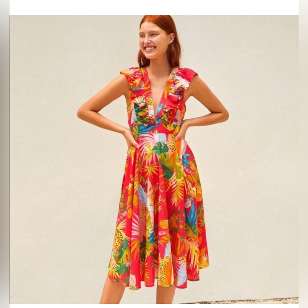 New FARM Rio Tropical Jungle Midi Dress- Sz S